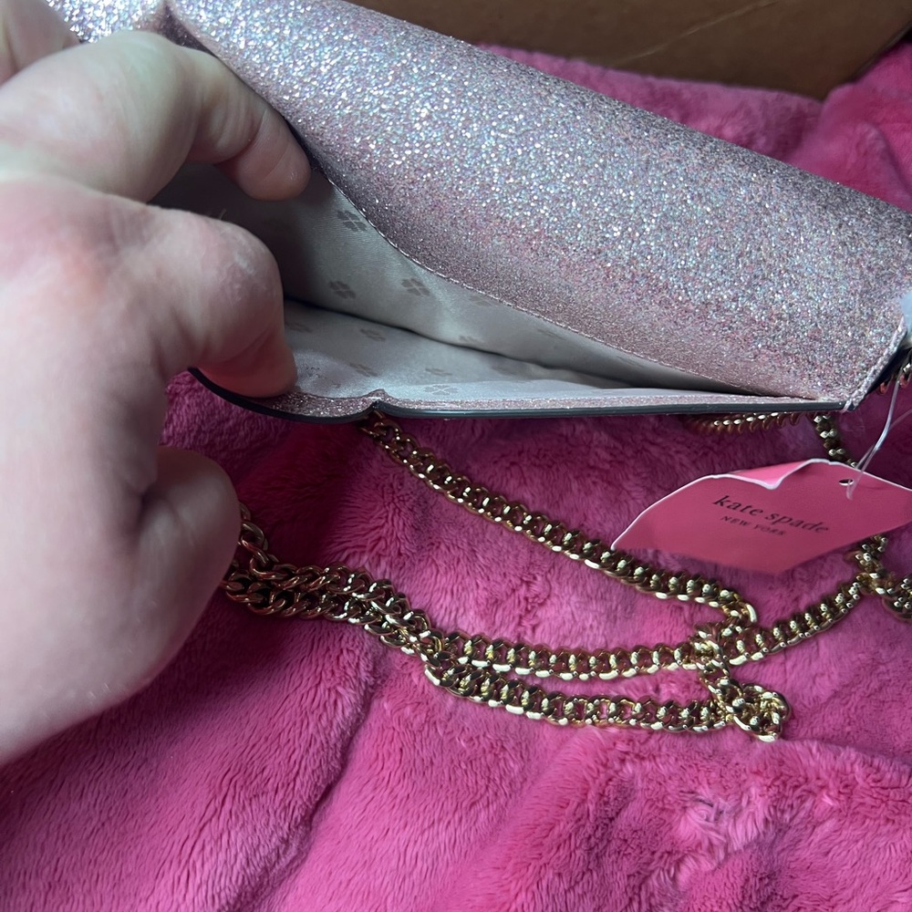 Kate Spade Nicola Shimmer Twistlock Chain Wallet purse Rose Gold NWT Retail$198 - Picture 7 of 13